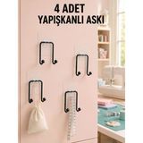 4 Adet Çok Amaçlı Yapışkanlı Askılık Ev Düzenleyici Duvar Askı Seti - Lisinya