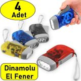4 Adet Deprem Feneri Aile İçin Pilsiz Dinamolu 3Ledli El Feneri Çok Renkli