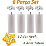 4 Adet Destek Ayagi 12 Cm Beyaz Ve 4 Adet Duz Ayak Tabani M8 Civatali Ince Dis Mobilya Baza Koltuk Seti