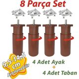 4 Adet Destek Ayagi 9,5-14,5 Cm Kahverengi Ve 4 Adet Metal Duz Ayak Tabani M8 Civatali Ince Dis Mobilya Kanepe Baza Koltuk Seti