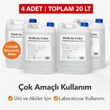 4 Adet Distile Su 5 Litre Toplam 20 Litre Saflaştırılmış Deiyonize Saf Su Çok Amaçlı Kullanım