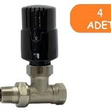 4 Adet Eca Trv4 Termostatik Düz Radyatör Valfi Petek Vanası Siyah 802120117