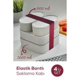 4 Adet Elastik Bantlı Istiflenebilir Pratik Saklama Kabı Seti 2X(1100 Ml) 2X(2600 Ml) Gri