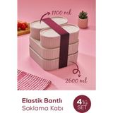 4 Adet Elastik Bantlı Istiflenebilir Pratik Saklama Kabı Seti 2X(1100 Ml) 2X(2600 Ml) Pembe