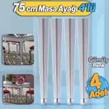 4 Adet Elit Plastik Masa Dresuar Ayağı 75 Cm Gümüş Gri Ayak Mutfak Yemek Masası Mobilya Ayakları