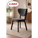 4 Adet Elma Sandalye Modern Kadife Kapitone Sırtlı Mutfak Yemek Odası Balkon Kafe Sandalyesi 85 Cm Gri