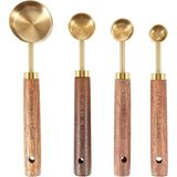 4 Adet Gold Paslanmaz Çelik Ahşap Saplı Ölçü Kaşığı Seti Ölçü Kabı Küçük - Option-1