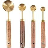4 Adet Gold Paslanmaz Çelik Ahşap Saplı Ölçü Kaşığı Seti Ölçü Kabı Küçük