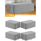 4 Adet - Gri Benekli Büyük Boy Baza Altı ve Çekyat Tipi Hurç 65 x 45 x 22 cm