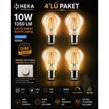 (4 Adet) Heka 10W Günışığı (3000K) E27 Duylu Dim Edilebilir Led Rustik Ampul