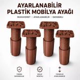 (4 Adet) Kahve Uzayabilir Kare Başlı Destek Ayağı 9,5X17 Cm Sert Plastik Ayarlanabilir Mobilya Ayağı