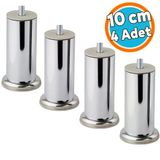 (4 Adet) Kalın Metal Mobilya Ayağı Modern Dayanıklı Koltuk Kanepe Tv Ünitesi M8 Civata Krom Gümüş 10 Cm 51 Mm