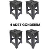 4 Adet Katlanır Siyah Tabure Plastik
