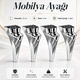 (4 Adet) Krom Renk Mobilya Ayağı 16 Cm Koltuk Kanepe Baza Sehpa Tv Ünitesi Modern Dekoratif Ayak