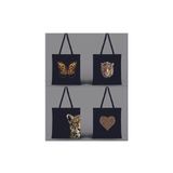 4 Adet Leopar Desenli Baskılı Ham Bez 35X40 Siyah Omuz Çantası