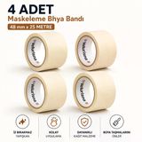 (4 Adet) Maskeleme Bandı 25 Metre 48 Mm Koruma Kağıt Bant Boyacı Tamir Ahşap Cam Metal Oto Yüzey
