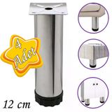4 Adet Metal Ayarlanabilir 12 Cm Krom Destek Ayak Mobilya Kanepe Baza Koltuk Dolap Sehpa Tv Ünitesi Ayağı