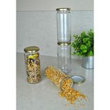 4 Adet Metal Gold Altın Kapaklı Konserve 500 cc Şeffaf Uzun Cam Kavanoz 500 ml