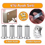 4 Adet Metal Mobilya Ayakları M8 Civata Krom 12 Cm Kanepe Koltuk Baza Yatak Çekyat Yükseltme Ayak