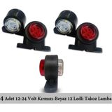 4 Adet Mini 12 Ledli Takoz Lamba 12-24 Volt Kırmızı Beyaz