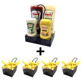 4 Adet Mini Patateslik ve 1 Adet Sosluk - Cafe, Restaurant Burger Sunum, Servis Ekipmanı Model-1 SİYAH