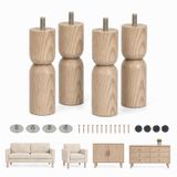 4 adet mobilya ayağı ahşap 13 x 4 cm, silindirik masa ayakları doğal renkler