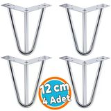4 Adet Mobilya Ayağı Üçgen Modern Tasarım Koltuk Sehpa Masa Tv Ünitesi Uyumlu 12 Cm Krom Gümüş Metal