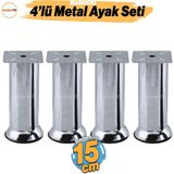 4 Adet Mobilya Ayak 15 Cm Krom Baza Koltuk Kanepe Yatak Çekyat Destek Ayağı Metal Yükseltici Ayakları
