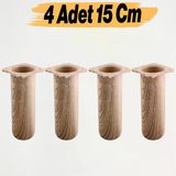 4 Adet Mobilya Kanepe Koltuk Baza Yükseltici Yükseltme Ayağı Ayakları Plastik Doğal Meşe Renk 15 Cm