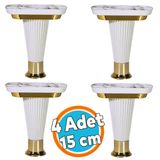 (4 Adet) Mobilya Kanepe Koltuk Ünite Ayağı 15 Cm Beyaz Gold Baza Yükseltici Ayakları