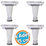 (4 Adet) Mobilya Kanepe Puf Sehpa Tv Ünitesi Yükseltici Ayağı Beyaz Krom Baza Ayak 15 Cm
