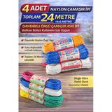 4 Adet Naylon Çamaşır İpi 6 Metre Dayanıklı Örgü Çamaşır Askı İpi Toplam 24 Metre