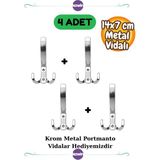 4 Adet Noktalı Portmanto Askı Vestiyer Duvar Dolap Askısı Krom Metal Mobilya Gümüş Kapı Askılık