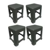 4 Adet Orta Boy Tabure Hasır Desenli Plastik Tabure 33X26,5 Cm Antrasit