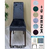 4 Adet Parlak Kadife Kumaş Sandalye Kılıfı Yıkanabilir Likralı Esnek Lastikli, Sandalye Örtü - 50 x 120 cm - Antrasit