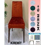 4 Adet Parlak Kadife Kumaş Sandalye Kılıfı Yıkanabilir Likralı Esnek Lastikli, Sandalye Örtü - 50 x 120 cm - Kiremit