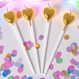 4 Adet Parlak Metalik Kalpli Gold Mum Kalpli Gold Pasta Mumu Gold Doğum Günü Mumu 15 cm