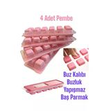 4 Adet Pembe Bas Parmak Silikon Buz Kalibi 12 Bolmeli Buz Kalibi Silikon Buzluk