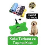 4 Adet Pratik Kutulu Askılı Taşınabilir Kedi Köpek Evcil Hayvan Kaka Dışkı Torbası 20 Poşet Yedek