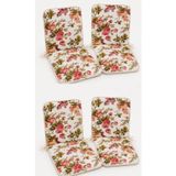 4 Adet Rattan Arkalıklı Sandalye Minderi (Kalınlık 4cm)-İngiliz Gülü (Pamuklu Kumaş)