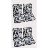 4 Adet Rattan Arkalıklı Sandalye Minderi (Kalınlık 4cm)-Saat Desen Lacivert