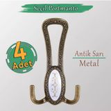 4 Adet Seçil Antik Sarı Metal Portmanto Vestiyer Duvar Dolap Elbise Mobilya Kapı Askısı Askılığı