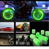 4 Adet Sibop Kapağı Fosforlu Floresan Led Pilsiz Araba Motorsiklet Bisiklet Lastik Sibop Kapağı