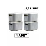 4 Adet Storage 6Lt Gri Çok Amaçlı Dolap Içi Düzenleyici Kapaklı Kutu, Dekoratif Saklama Kutusu