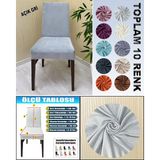 4 Adet Süet Detaylı Angora Kumaş Sandalye Kılıfı Yıkanabilir Likralı Esnek Lastikli, Sandalye Örtü - 50 x 120 cm - Gri