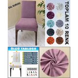 4 Adet Süet Detaylı Angora Kumaş Sandalye Kılıfı Yıkanabilir Likralı Esnek Lastikli, Sandalye Örtü - 50 x 120 cm - Gül Kurusu