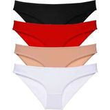 4 Adet Süper Eko Set Likralı Kadın Slip Külot Siyah Kırmızı Ten Beyaz - XL - Renkli