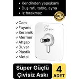 4 Adet Süper Güçlü Kendinden Yapışkanlı Tutunabilen Çok Amaçlı Çerçeve Tablo Banyo Duş Mutfak Askı