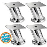 4 Adet Tablalı Dereceli Ayarlanabilir (+2Cm) Krom Metal Baza Tv Ünitesi Koltuk Mobilya Ayağı (6 Cm)