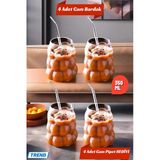 4 Adet Üzüm Model Borosilikat Kokteyl Soğuk Sıcak Kahve Meşrubat Bardağı 4 Cam Pipet Hediye 350 ML